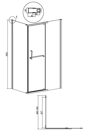 Душевая перегородка Grossman Pragma 200.K33.03.90.42.00 90х195 стекло прозрачное профиль графит